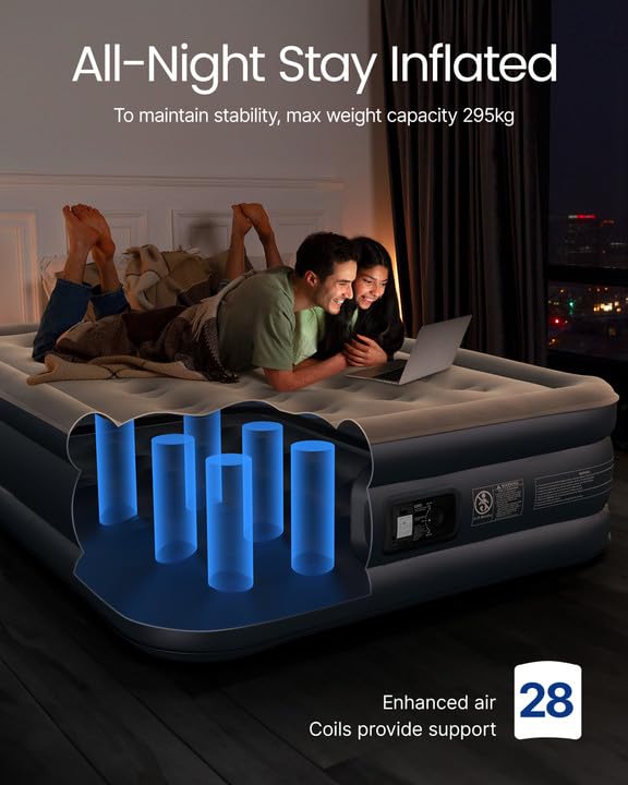 iDOO Colchón Hinchable, Cama Hinchable con Bomba de inflado incorporada.Rápido inflado y desinflado en Tan Solo 3 Minutos,para el hogar, 137x193x46cm, Peso máximo:295kg, Cama Matrimonial