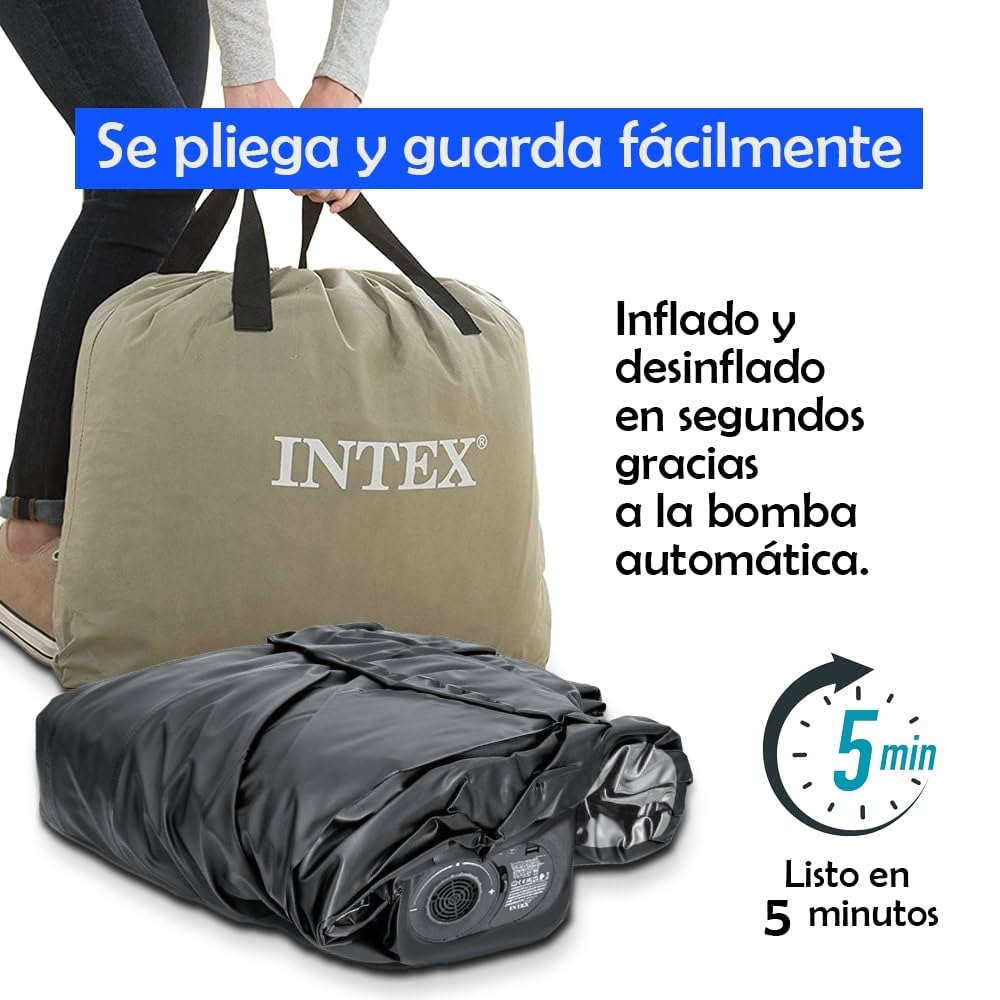 INVOGA Colchón Hinchable Doble Deluxe Wave 152x236x86cm | Tecnología FiberTech Autoinflable | Bomba Eléctrica Incorporada | Cama Plegable Ideal para Camping y Hogar
