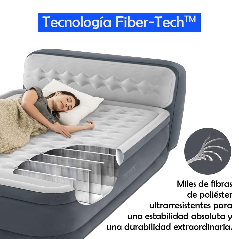 INVOGA Colchón Hinchable Doble Deluxe Wave 152x236x86cm | Tecnología FiberTech Autoinflable | Bomba Eléctrica Incorporada | Cama Plegable Ideal para Camping y Hogar