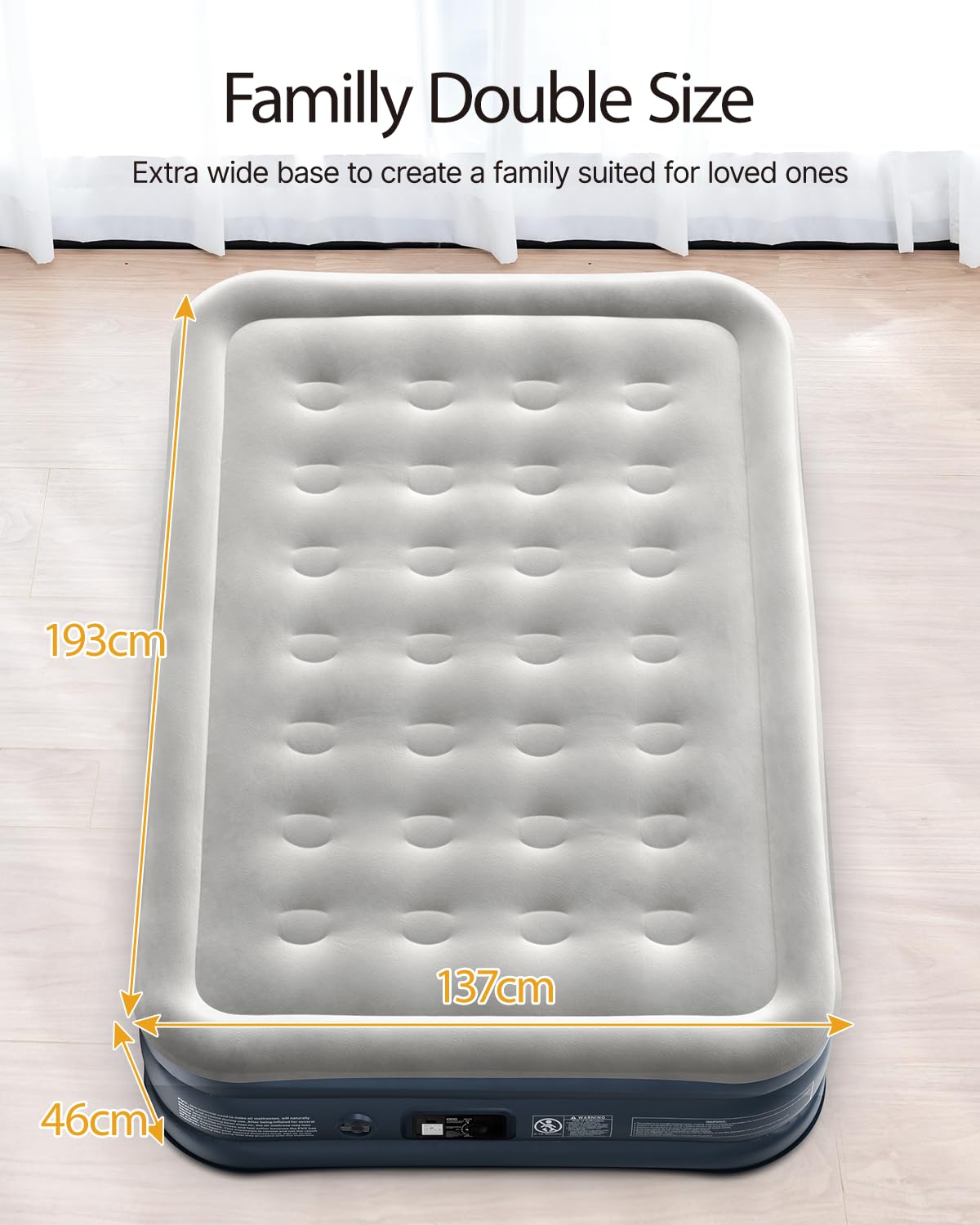iDOO Colchón Hinchable, Cama Hinchable con Bomba de inflado incorporada.Rápido inflado y desinflado en Tan Solo 3 Minutos,para el hogar, 137x193x46cm, Peso máximo:295kg, Cama Matrimonial
