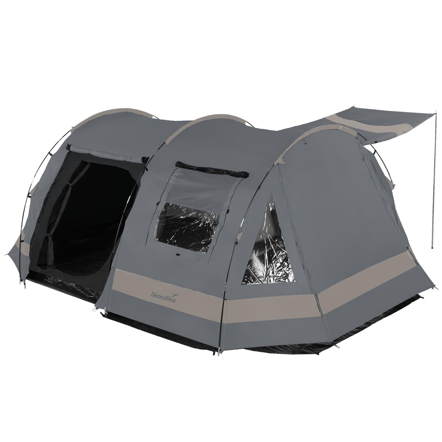 Skandika Kambo - Tienda de campaña Tipo túnel - 4 Personas - Columna de Agua de 3000 mm - 3 entradas - toldo (Gris/Beige)