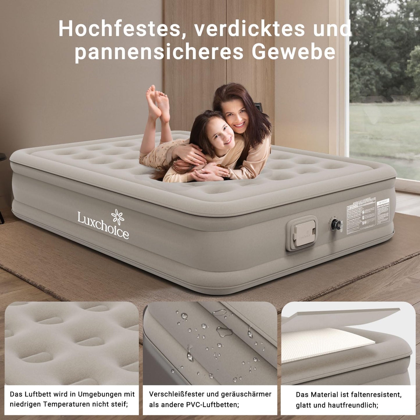Luxchoice Cama de Aire para 2 Personas Colchón de Aire Autoinflable con Bomba PortáTil y Antidesgaste y Antiruido Tejido de Primera Calidad Colchón Inflable para Camping O Uso DoméStico