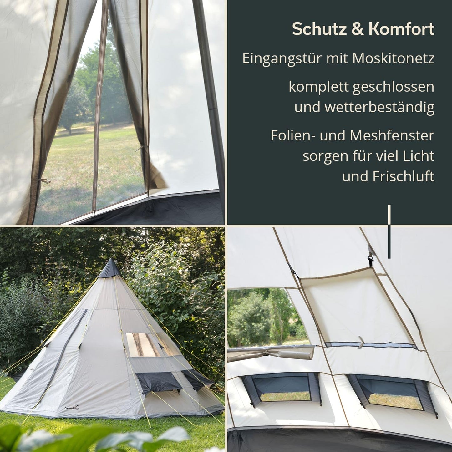 Skandika Tipi Goathi 365 Protect - Tienda de campaña Tipo India - 6 Personas - diámetro 365 cm - Columna de Agua 3.000 mm - Altura 250 cm