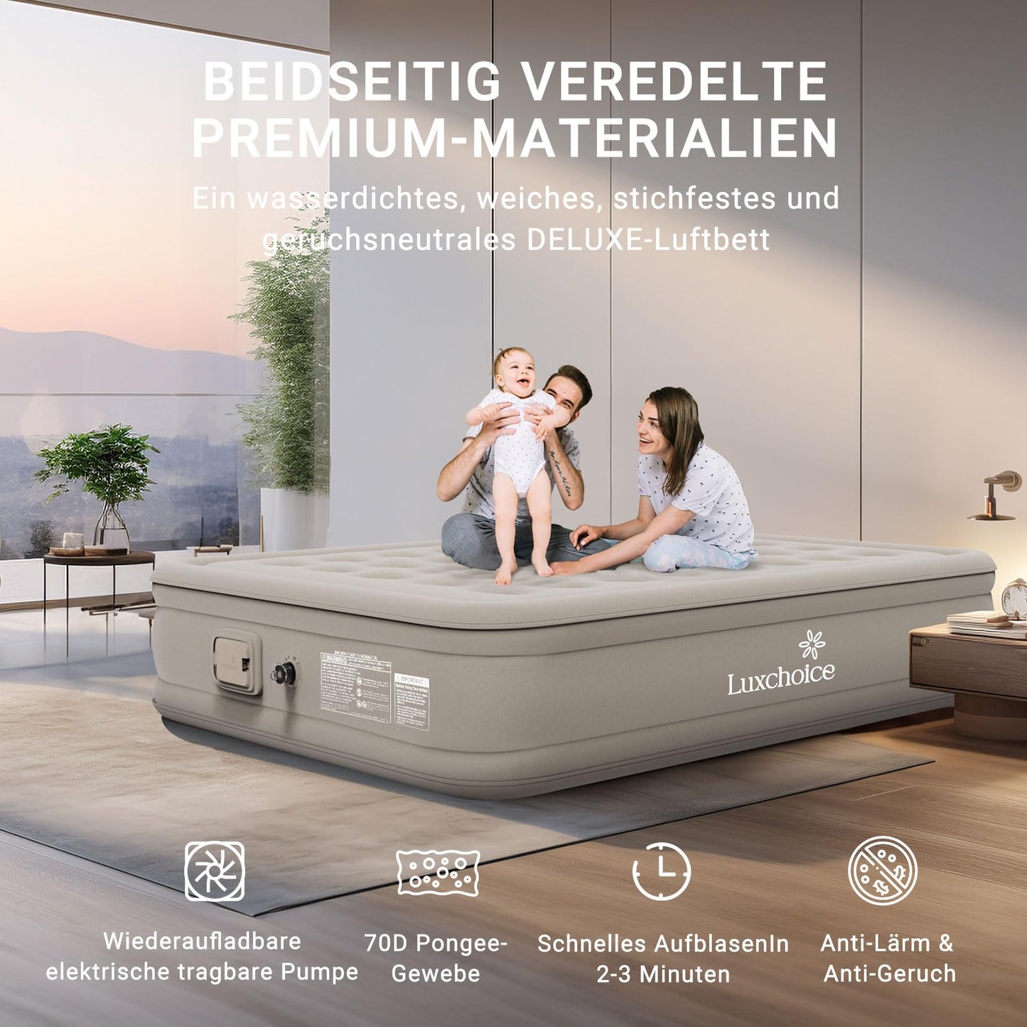 Luxchoice Cama de Aire para 2 Personas Colchón de Aire Autoinflable con Bomba PortáTil y Antidesgaste y Antiruido Tejido de Primera Calidad Colchón Inflable para Camping O Uso DoméStico