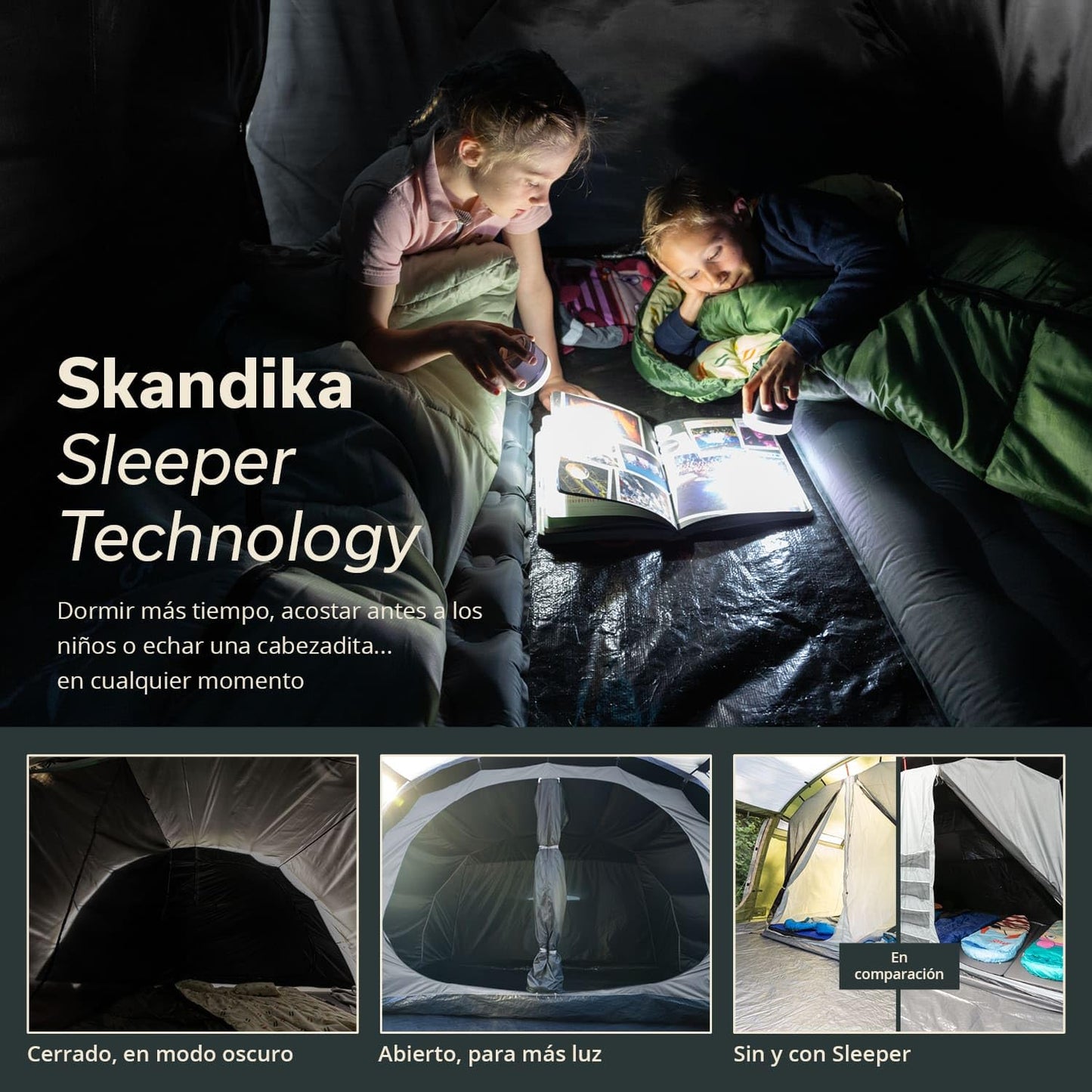 Skandika Casablanca 8 Sleeper Protect Tienda de campaña túnel| 2 cabinas para Dormir, Sleeper Technology, Suelo Cosido, Columna de Agua de 3000 mm, Altura de 2 m, mosquitera (Beige)