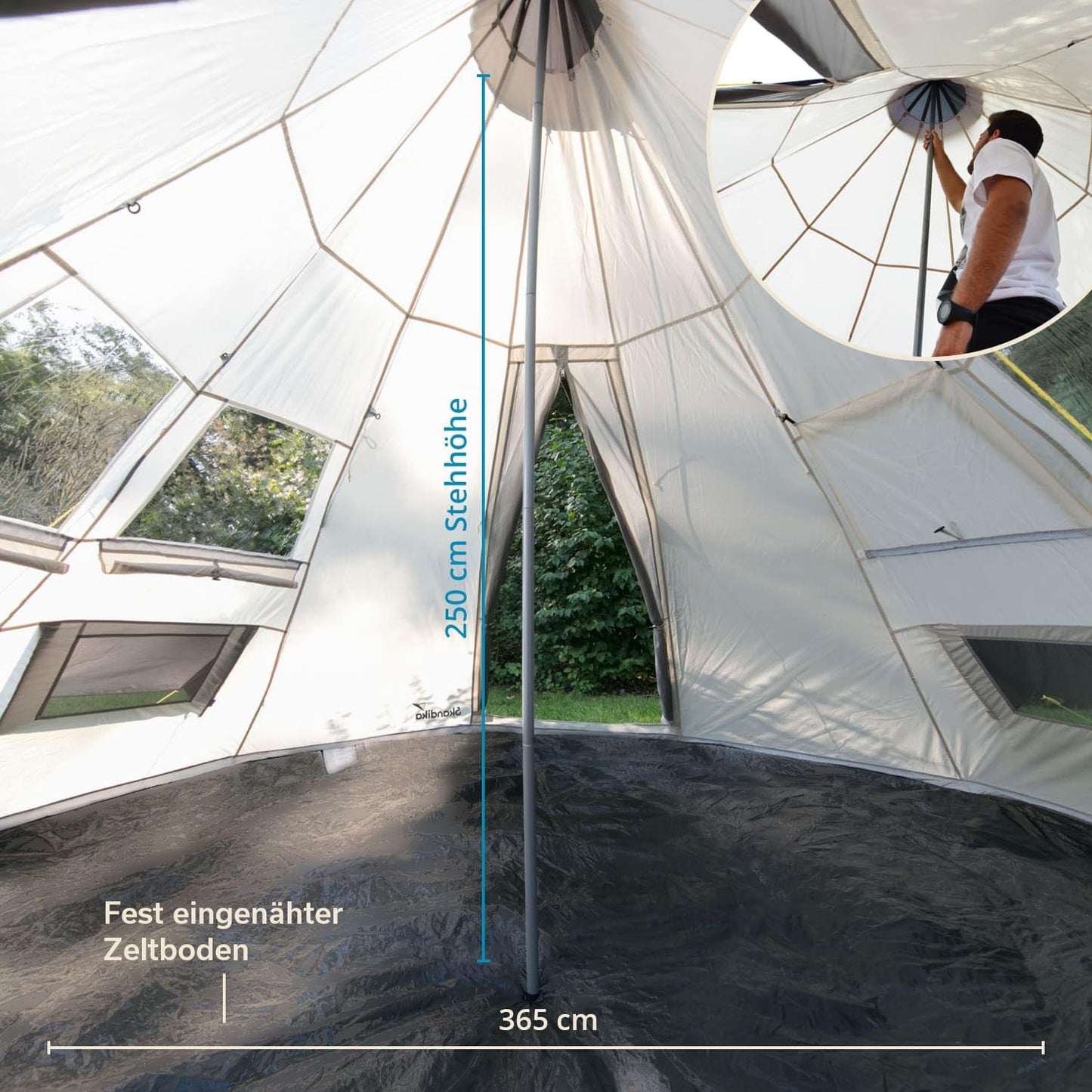 Skandika Tipi Goathi 365 Protect - Tienda de campaña Tipo India - 6 Personas - diámetro 365 cm - Columna de Agua 3.000 mm - Altura 250 cm