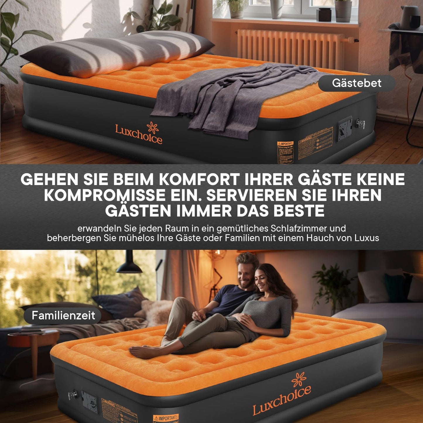 Luxchioce Cama de Aire Colchón de Aire Autoinflable con Bomba Eléctrica Cama de Invitados Premium Colchón Inflable para Camping o Uso Doméstico