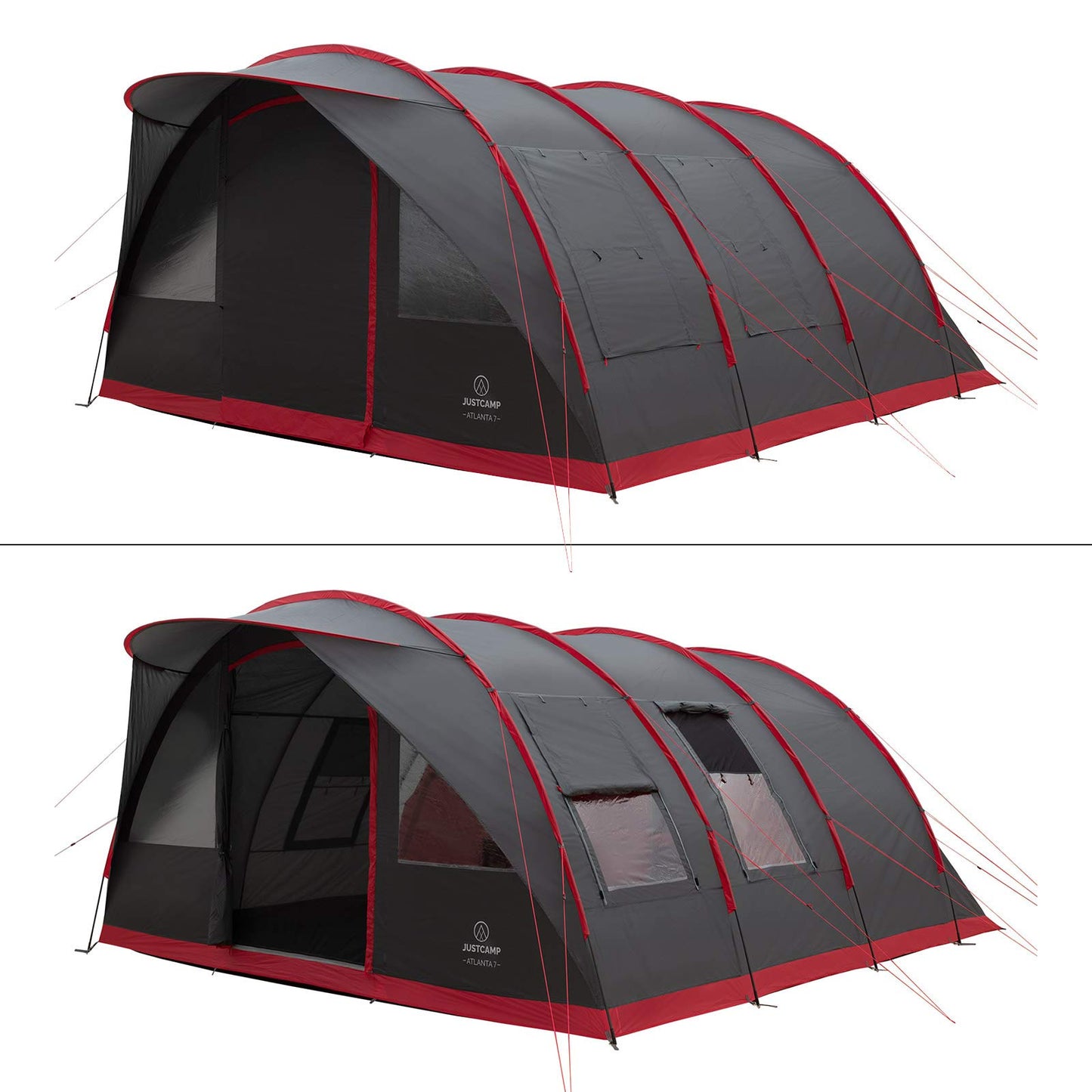 JUSTCAMP Atlanta 7 Tienda Familiar, Tienda Tunel para 7 Personas, Altura en pie, Suelo Cosido - Gris