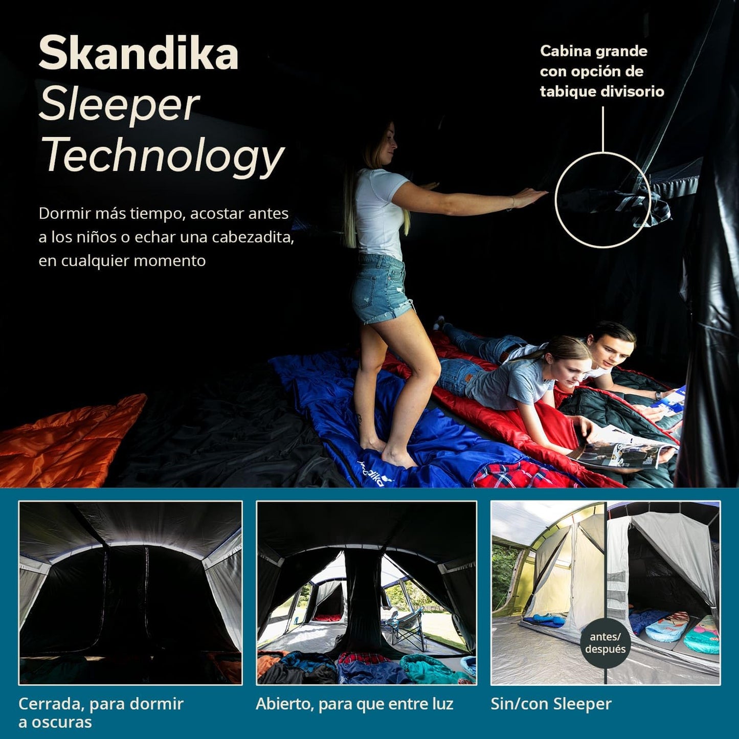 Skandika Montana Sleeper - Tienda de campaña Familiar para 8-10 Personas - cabinas oscuras para Dormir - Columna de Agua de 5.000 mm (Protec Sleeper 8 pers.)