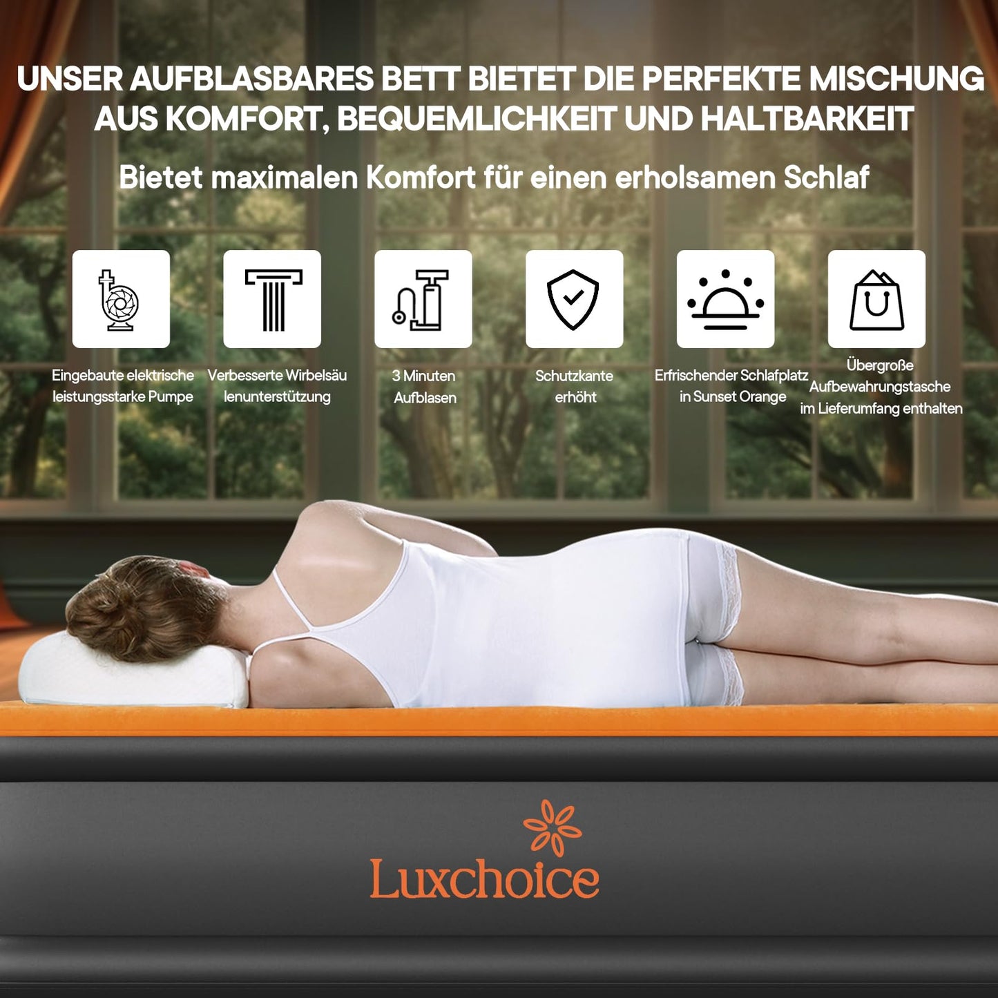 Luxchioce Cama de Aire Colchón de Aire Autoinflable con Bomba Eléctrica Cama de Invitados Premium Colchón Inflable para Camping o Uso Doméstico