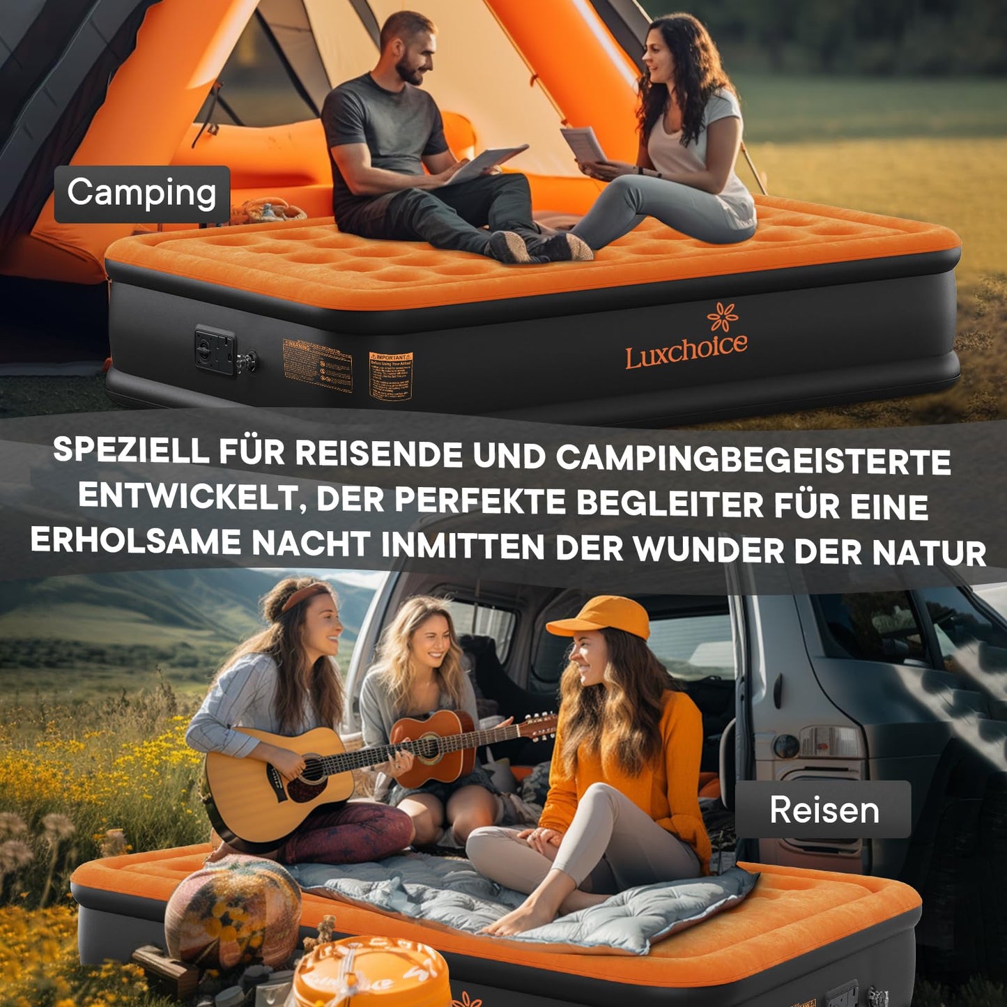 Luxchioce Cama de Aire Colchón de Aire Autoinflable con Bomba Eléctrica Cama de Invitados Premium Colchón Inflable para Camping o Uso Doméstico