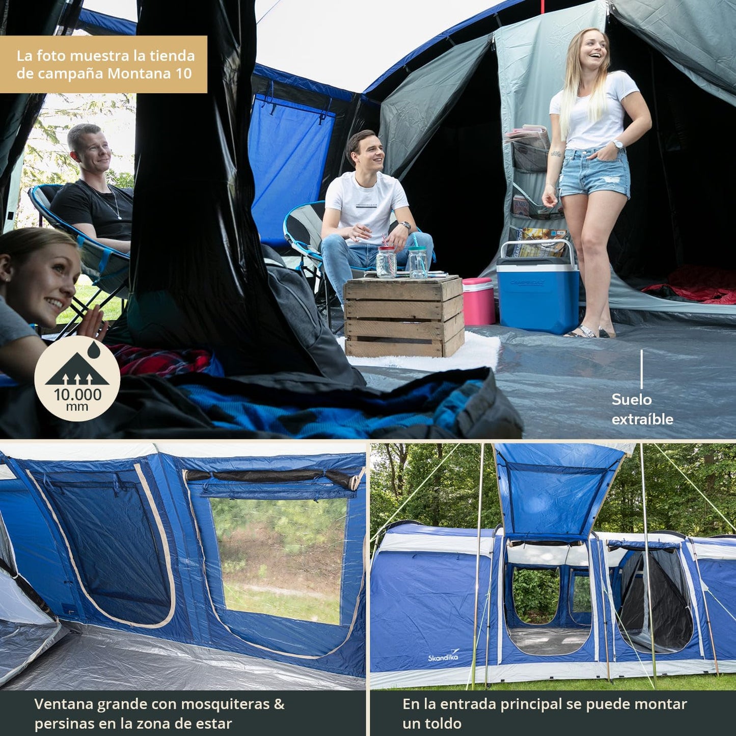 Skandika Montana Sleeper - Tienda de campaña Familiar para 8-10 Personas - cabinas oscuras para Dormir - Columna de Agua de 5.000 mm (Protec Sleeper 8 pers.)