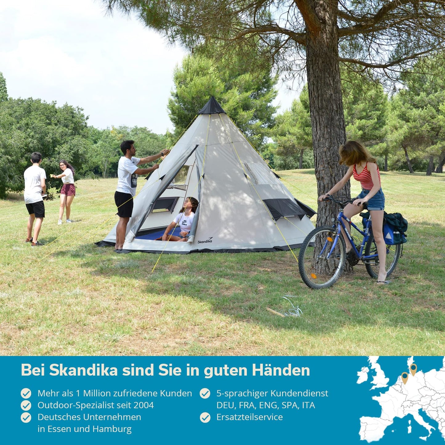 Skandika Tipi Goathi 365 Protect - Tienda de campaña Tipo India - 6 Personas - diámetro 365 cm - Columna de Agua 3.000 mm - Altura 250 cm