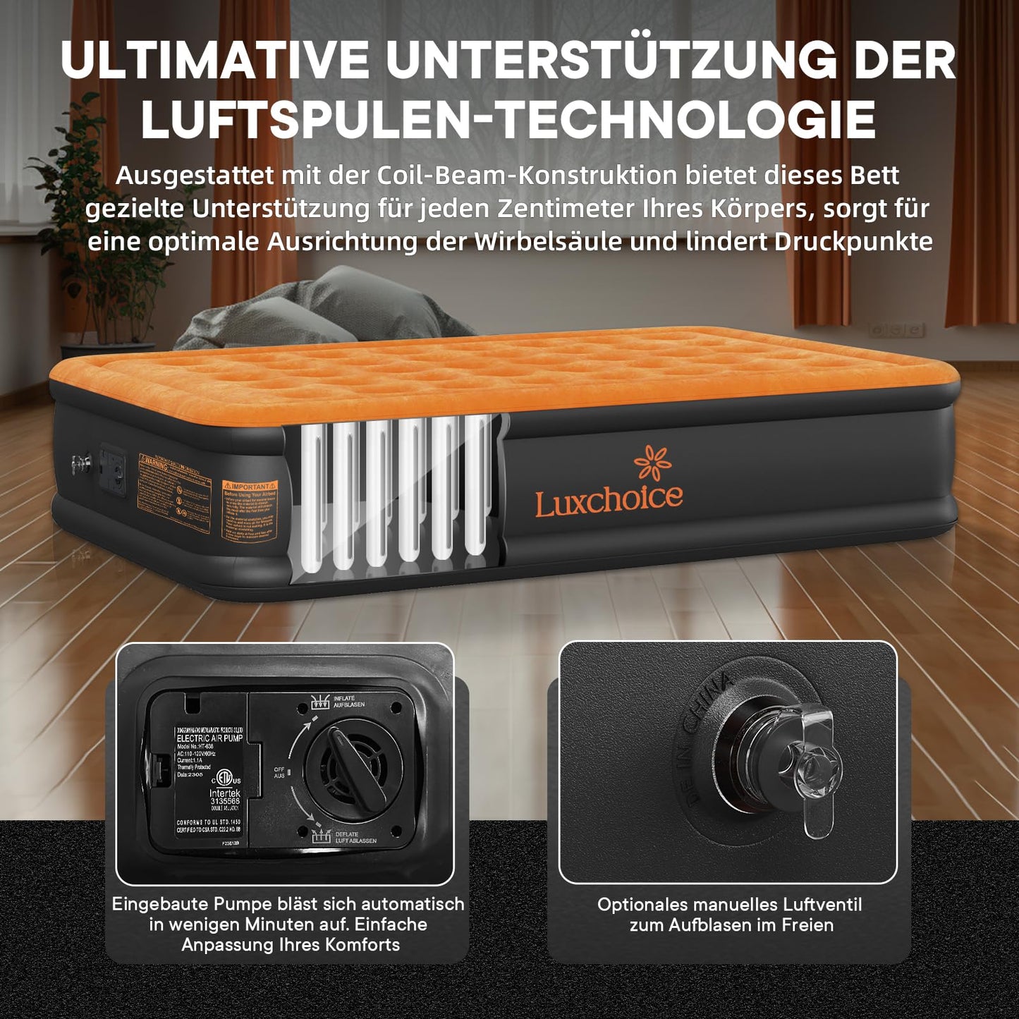 Luxchioce Cama de Aire Colchón de Aire Autoinflable con Bomba Eléctrica Cama de Invitados Premium Colchón Inflable para Camping o Uso Doméstico