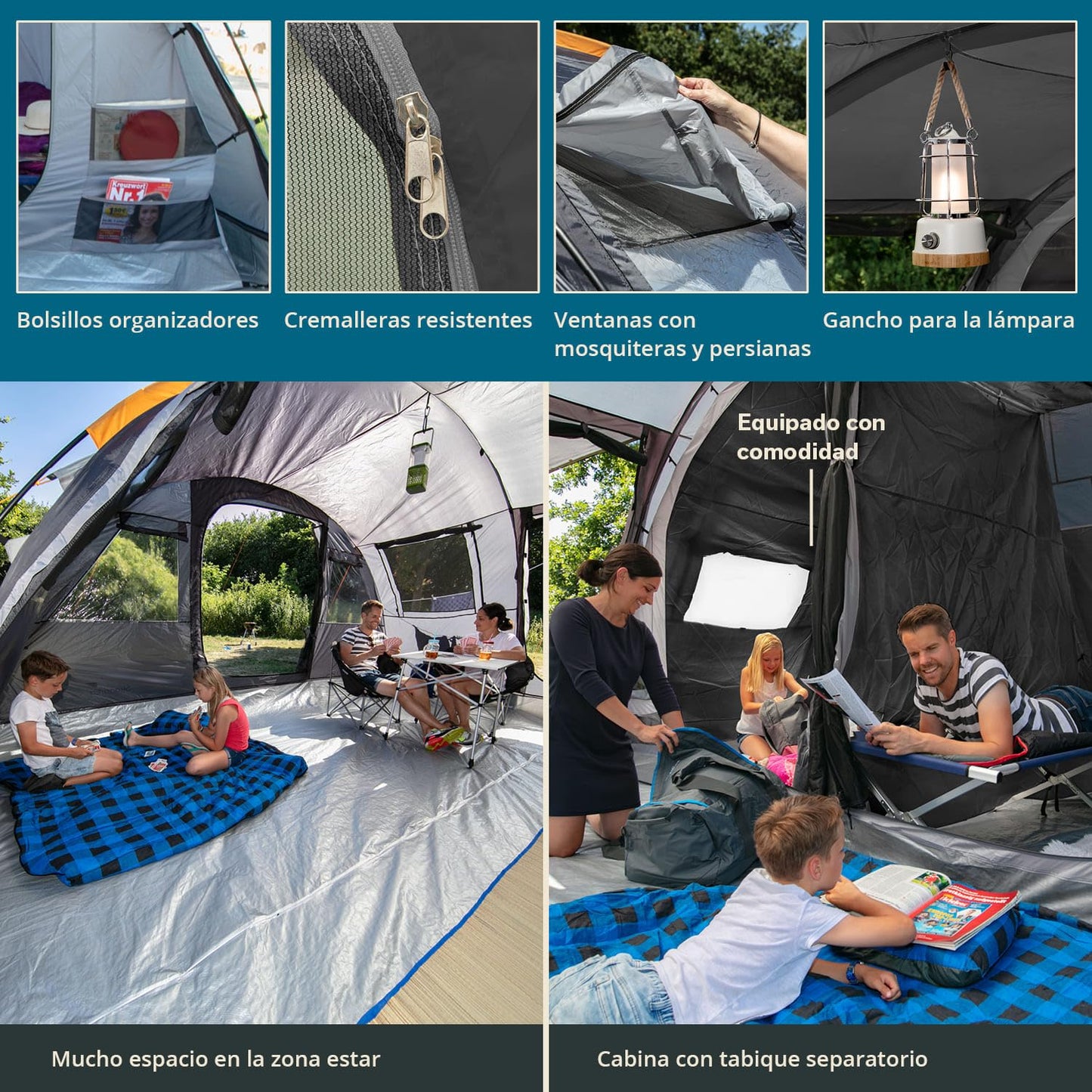 Skandika Gotland 6 - Tienda de campaña Familiar - mosquiteras - Suelo Cosido en Forma de bañera - túnel (Gris)