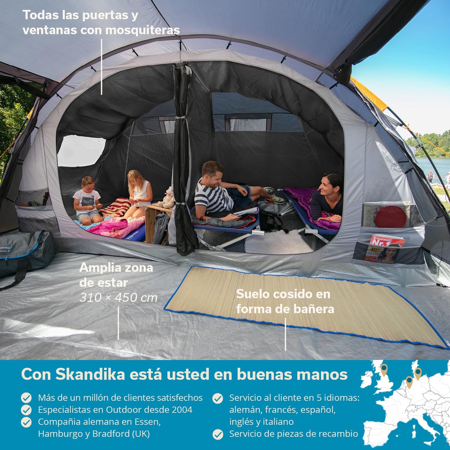 Skandika Gotland 6 - Tienda de campaña Familiar - mosquiteras - Suelo Cosido en Forma de bañera - túnel (Gris)