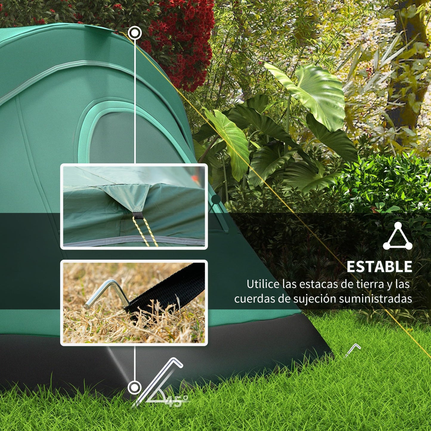 Outsunny Tienda de Campaña Familiar para 5-6 Personas Tienda de Acampada de Túnel Impermeable 3000mm+ Tienda de Camping con Bolsa de Transporte y Gancho para Pescar Senderismo 455x220x180 cm Verde