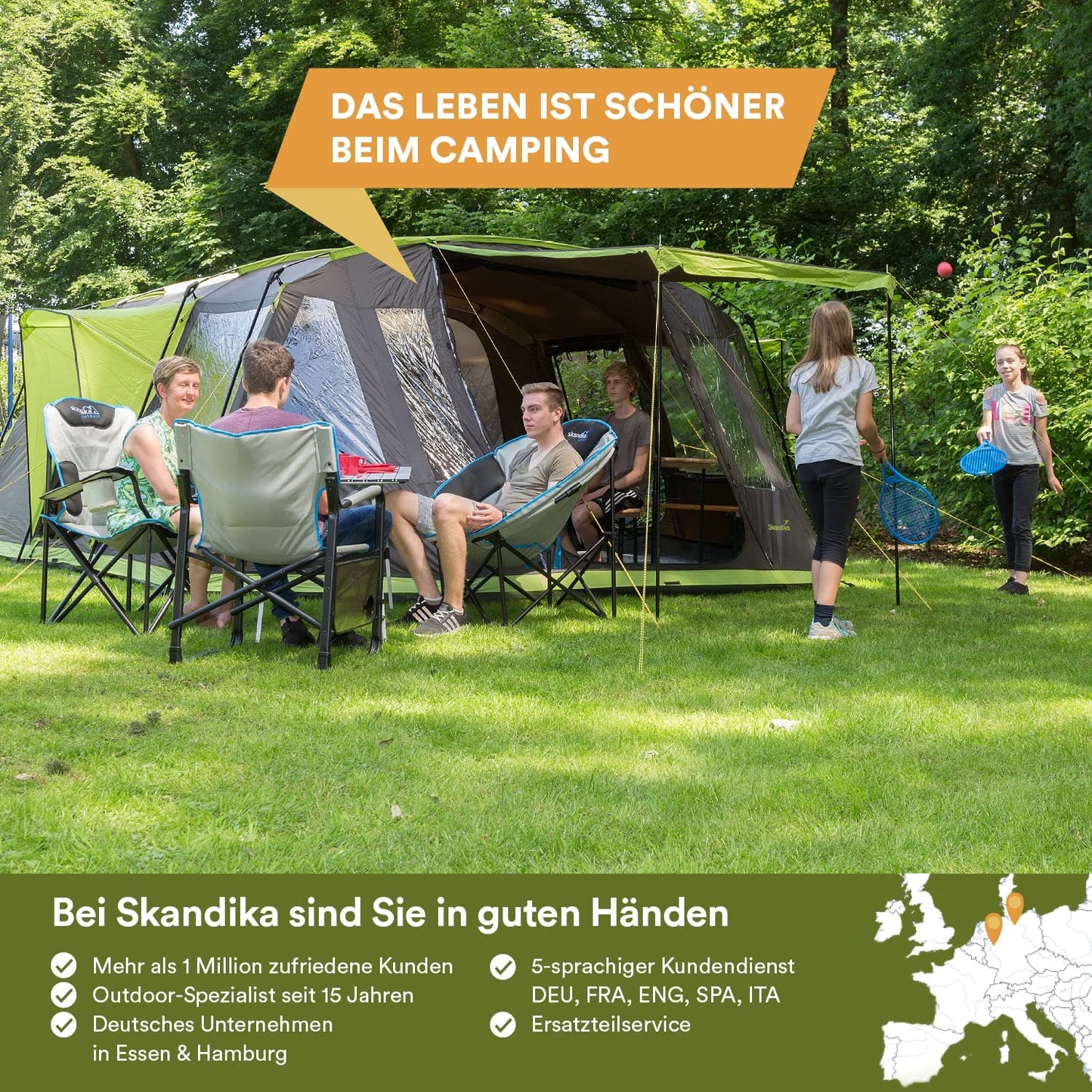 skandika Nordland - 6 Personas - Tienda de campaña Familiar/Grupos - túnel - Suelo bañera - mosquiteras (Gris/Verde)