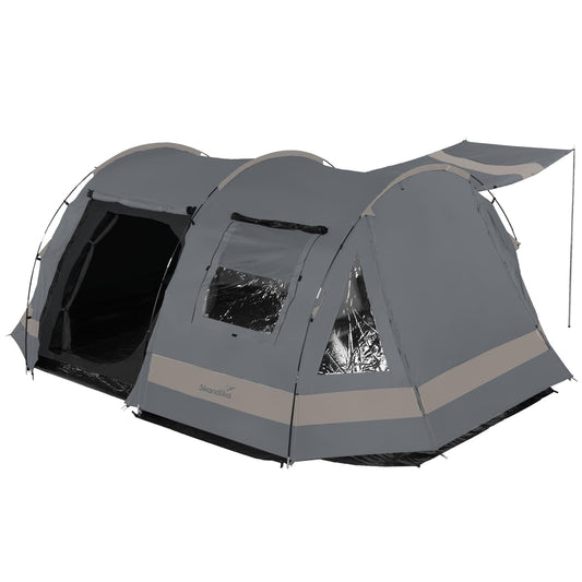Skandika Kambo - Tienda de campaña Tipo túnel - 4 Personas - Columna de Agua de 3000 mm - 3 entradas - toldo (Gris/Beige)
