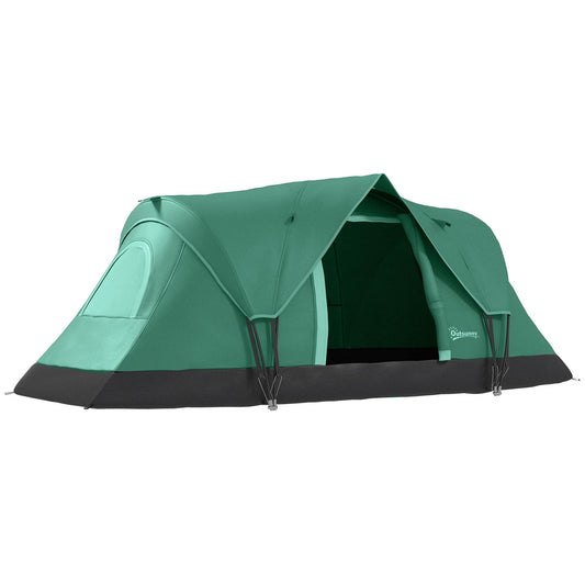 Outsunny Tienda de Campaña Familiar para 5-6 Personas Tienda de Acampada de Túnel Impermeable 3000mm+ Tienda de Camping con Bolsa de Transporte y Gancho para Pescar Senderismo 455x220x180 cm Verde