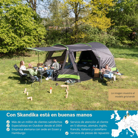 Skandika Kambo - Tienda de campaña Tipo túnel - 4 Personas - Columna de Agua de 3000 mm - 3 entradas - toldo (Gris/Beige)